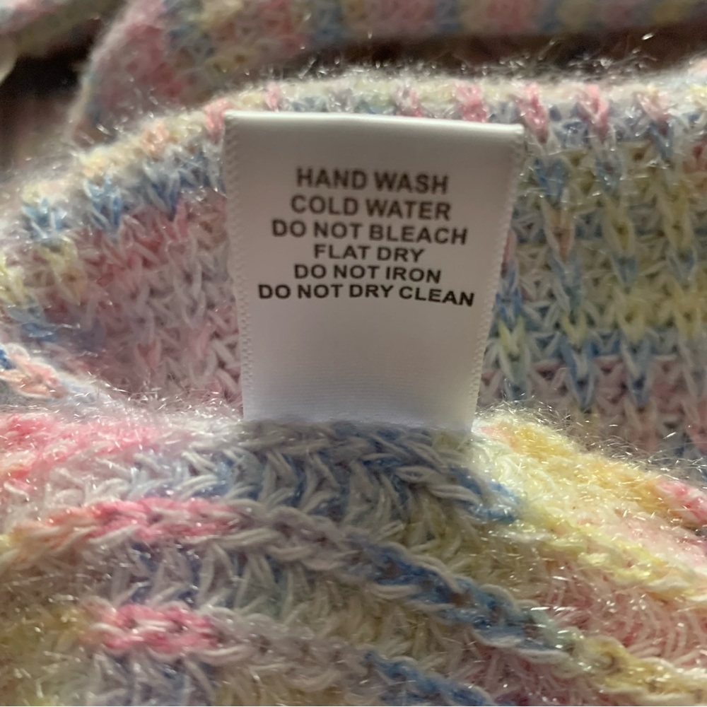 Pastel Rainbow Long Knitted Cardigan w Pockets Oversized xs - Picture 7 of 10